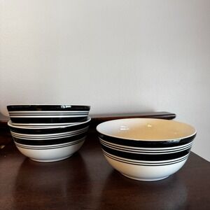 3 - 6.25" Today's Home Black Stripe Deep Cereal Fruit Soup Bowls Set Lot
